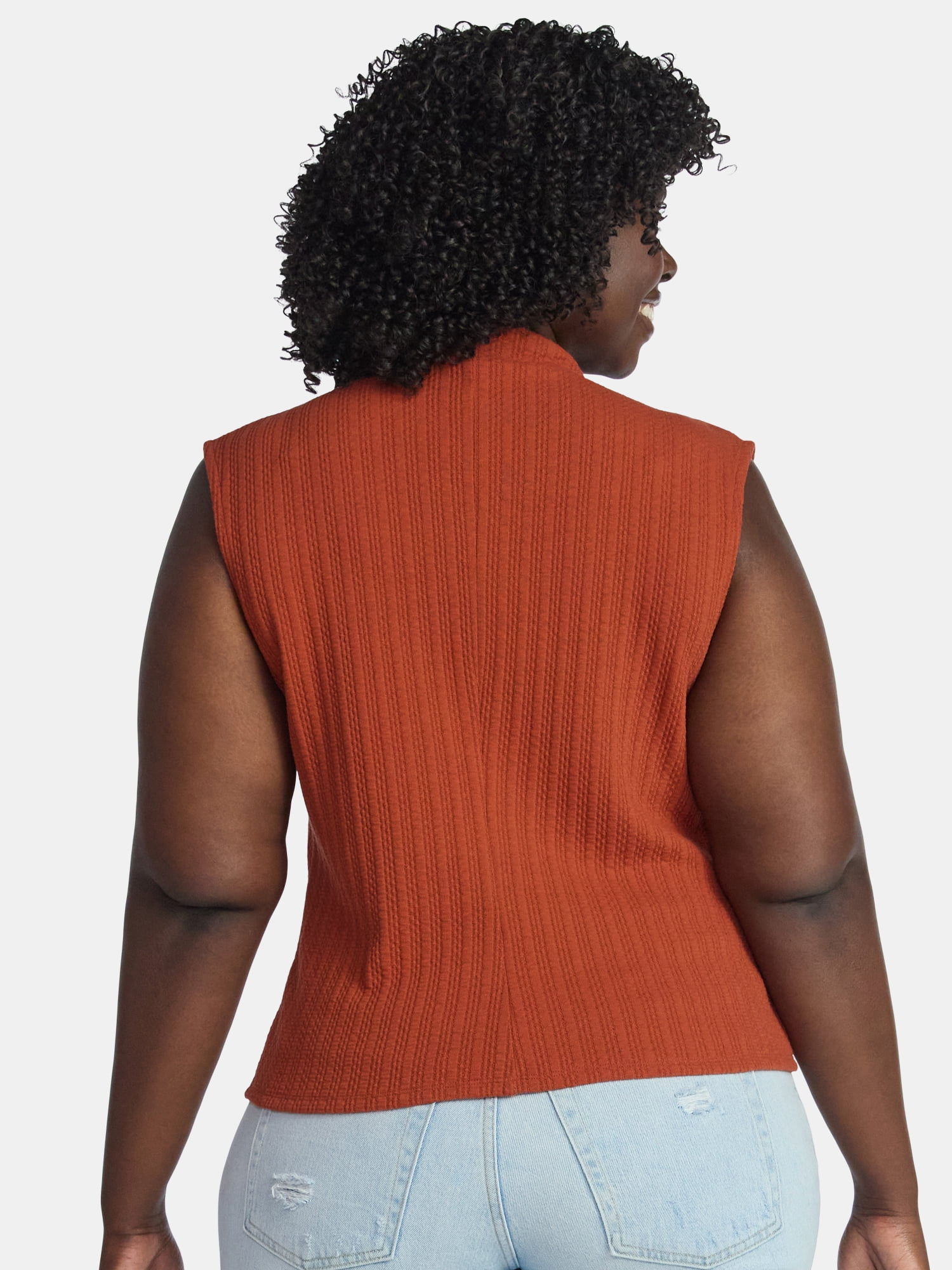 Terra & Sky Women's Plus Pointelle Sleeveless Mockneck Top, Sizes 0X-5X