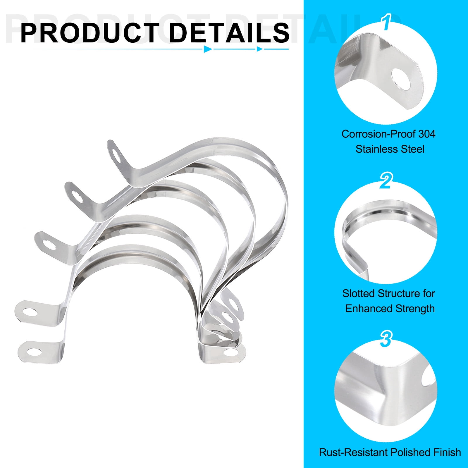 Uxcell 50pcs 2-Inch 50mm Conduit Clamps M50 U Tube Pipe Clamp Stainless Steel Rigid Pipe Strap Bracket