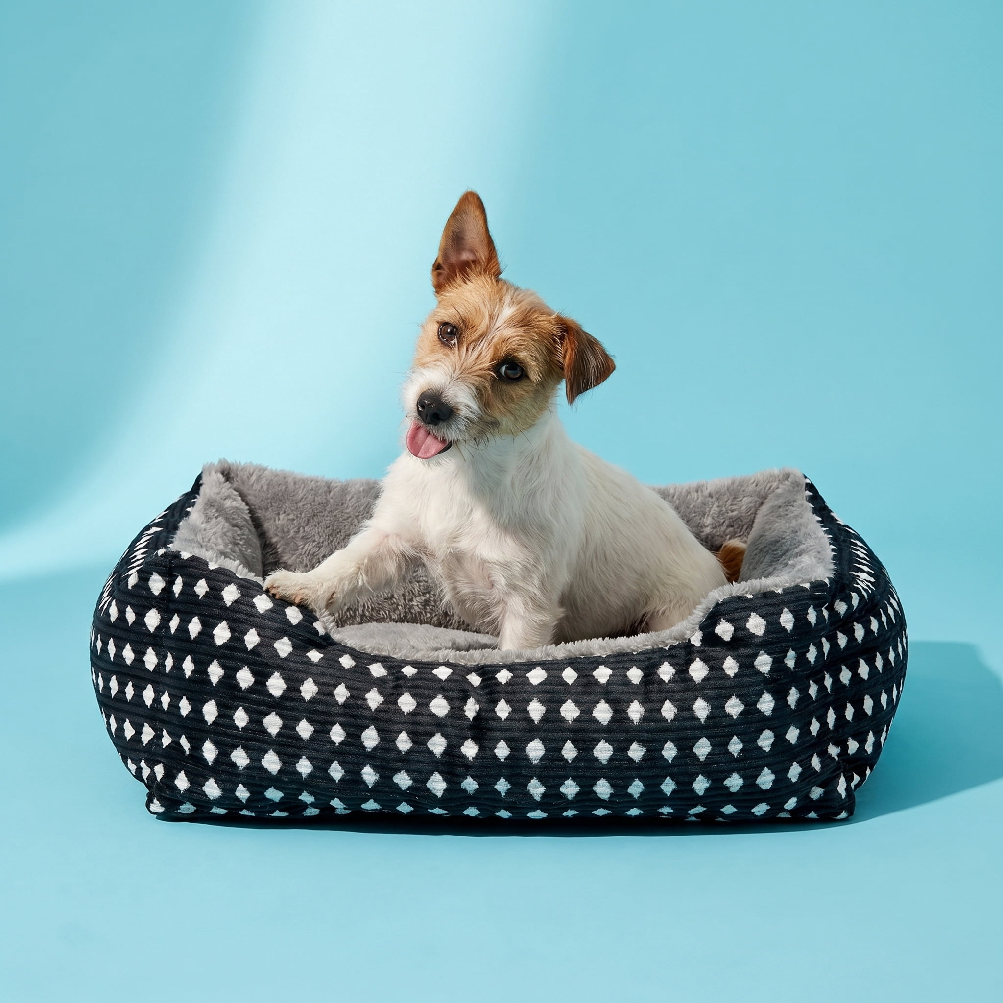 (4 pack) Vibrant Life Small Cuddler Pet Bed, Black and White Diamonds, 19" x 15"