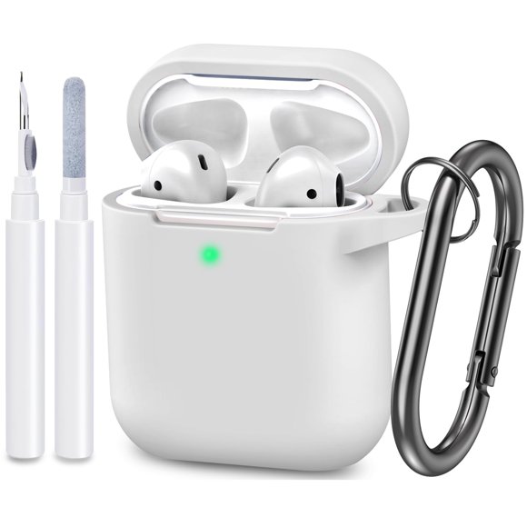ATUAT Compatible with AirPods Case Cover, Full Protective Silicone Skin Dust-Proof Designed for Apple AirPods 1st 2nd Generation with Keychain, Front LED Visible, White