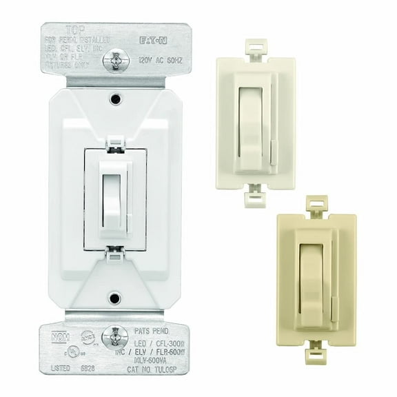 Eaton TUL06P-C2 Universal Toggle Dimmer with preset White/Ivory/Light Almond All in one