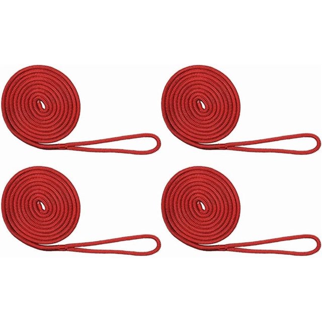 3006.3008 BoatTector Double Braid Nylon Dock Line Value 4-Pack - 3/8" x 15', Red