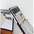 thumbnail image 3 of Cute Cartoon Case for Samsung Galaxy Z Flip 4 with Strap, Fashion Women Case for Z Flip 4 with Metal Bling Bear and Love, Pearl Wristband Case Girly Case for Z Flip 4, 3 of 14