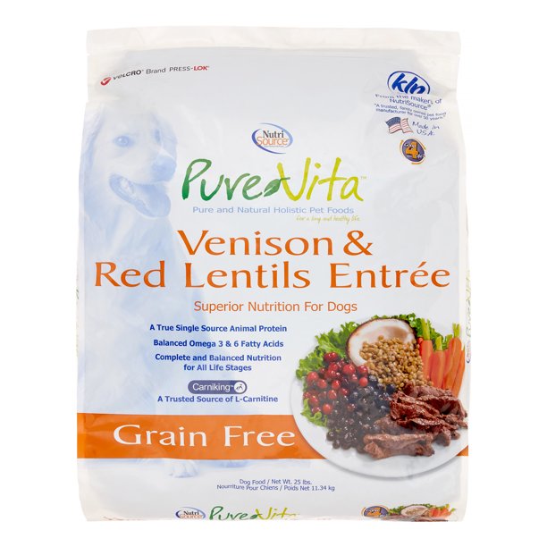 Pure Vita GrainFree Venison & Red Lentils Entree Dry Dog Food, 25 Lb