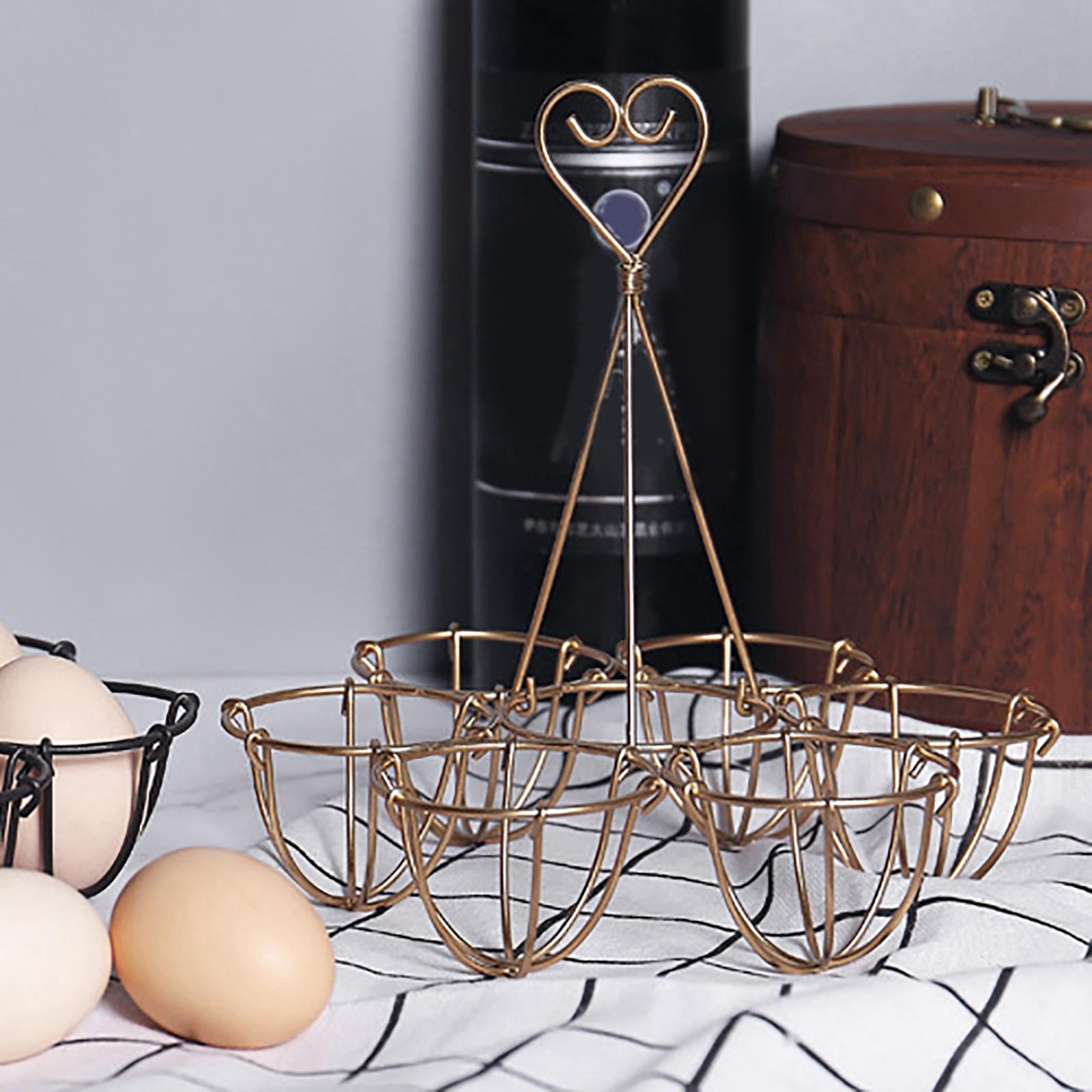 NEGJ Egg Holder Countertop Egg Storage Egg Baskets For Fresh Eggs Vintage  Iron Chicken Egg Basket To 7 Eggs American Style Rural Handicrafts(3  Colors) 