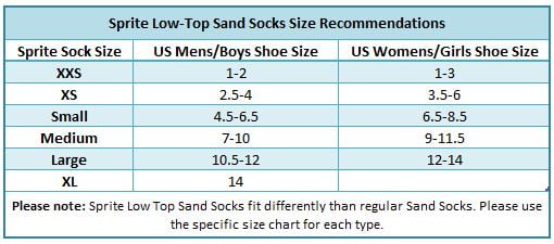 Vincere Sand Socks Size Chart