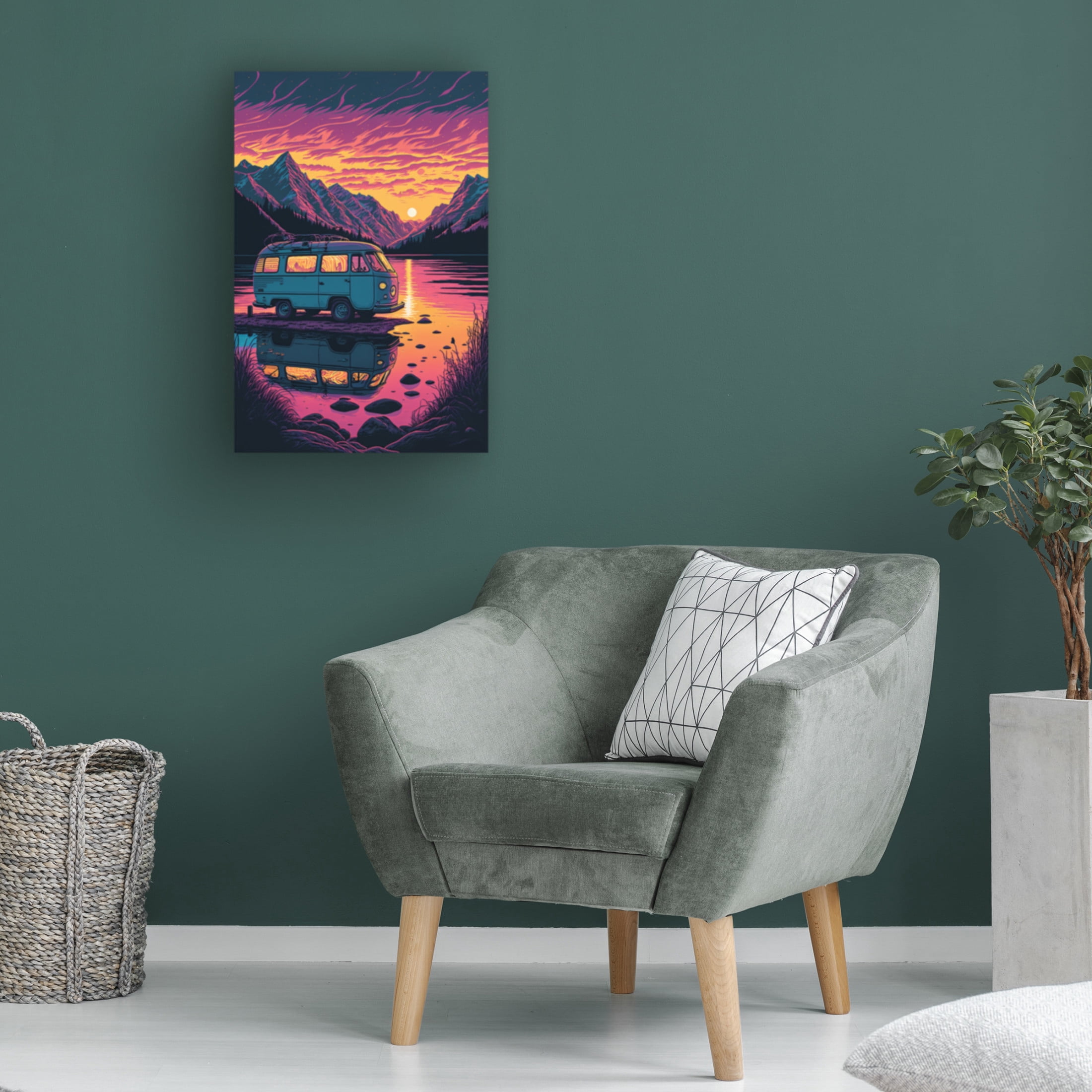 Canvas Wall Art - Ray Heere 'Silkscreen Camper On The Lake 20' Wall Art for Living Room, Bedroom, or Office Décor by Trademark Fine Art - 12 x 19 Inches