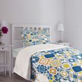 thumbnail image 3 of Ambesonne Yellow and Blue Quilted Bedspread Set 2 Pcs, Mosaic Azulejo, Twin Size, Violet Blue Mustard, 3 of 5
