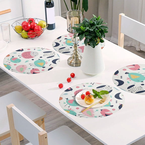 Round Grid Placemat ,One Sizex1, Round Placemat, PVC Plate Mat,15.4 Inch Non-Slip and Heat Resistant, Table Placemat, Dining Room Placemat Green Bird