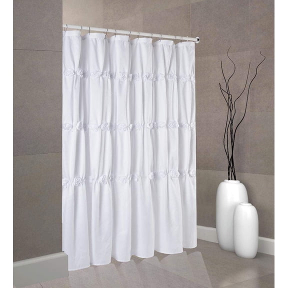 Rose Garden Toile Bathroom Shower Curtain (White