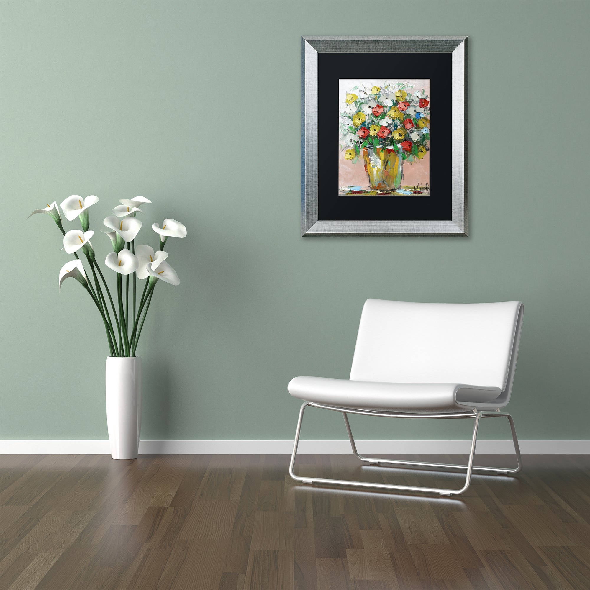 Trademark Fine Art "Spring Flowers in a Vase 6" Canvas Art by Hai Odelia, Black Matte, Silver Frame