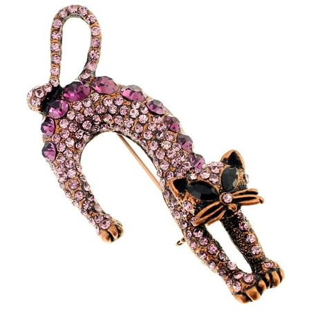 Purple Amethyst Stretching Cat Crystal Pin Brooch