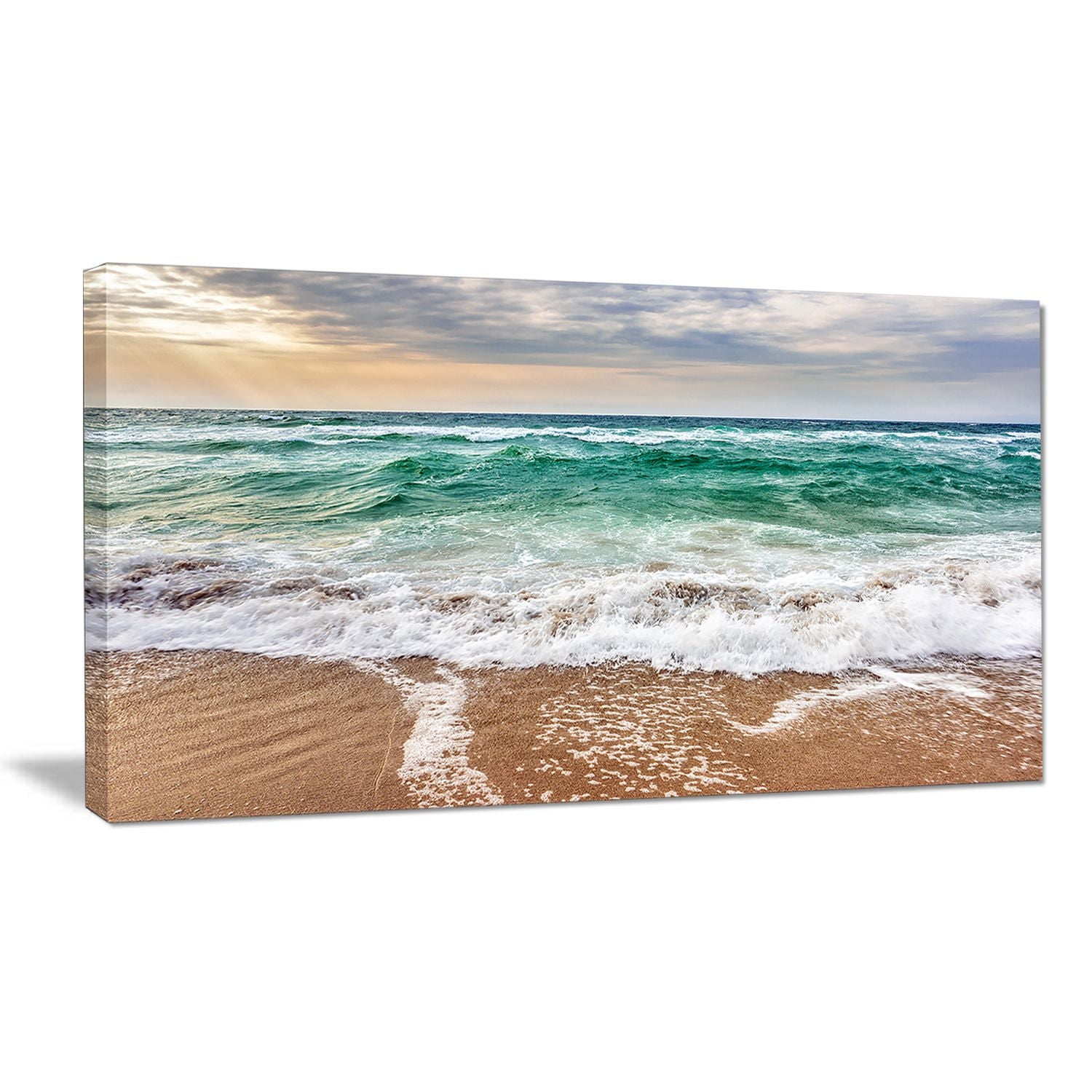 Design Art Crystal Clear Blue Foaming Waves Seashore Canvas Wall Art