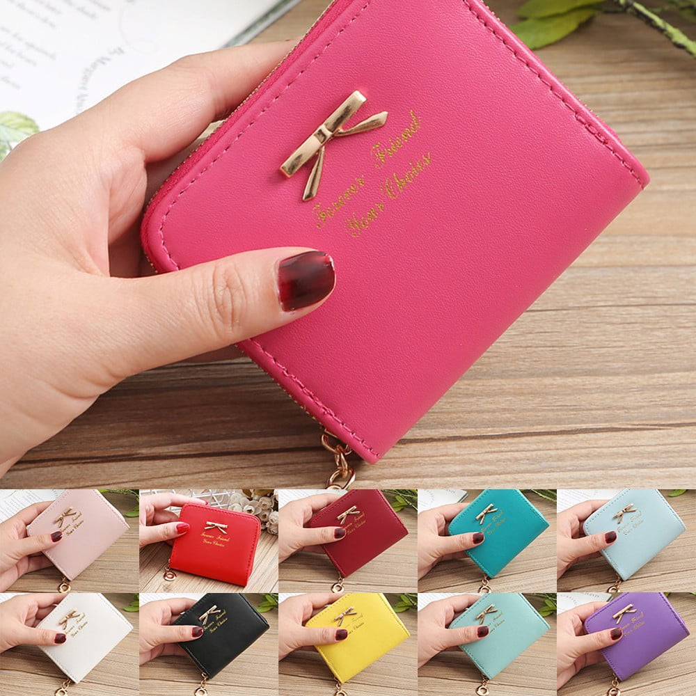 Women Small Leather Coin Purse Card Holder Wallet Zipper Clutch