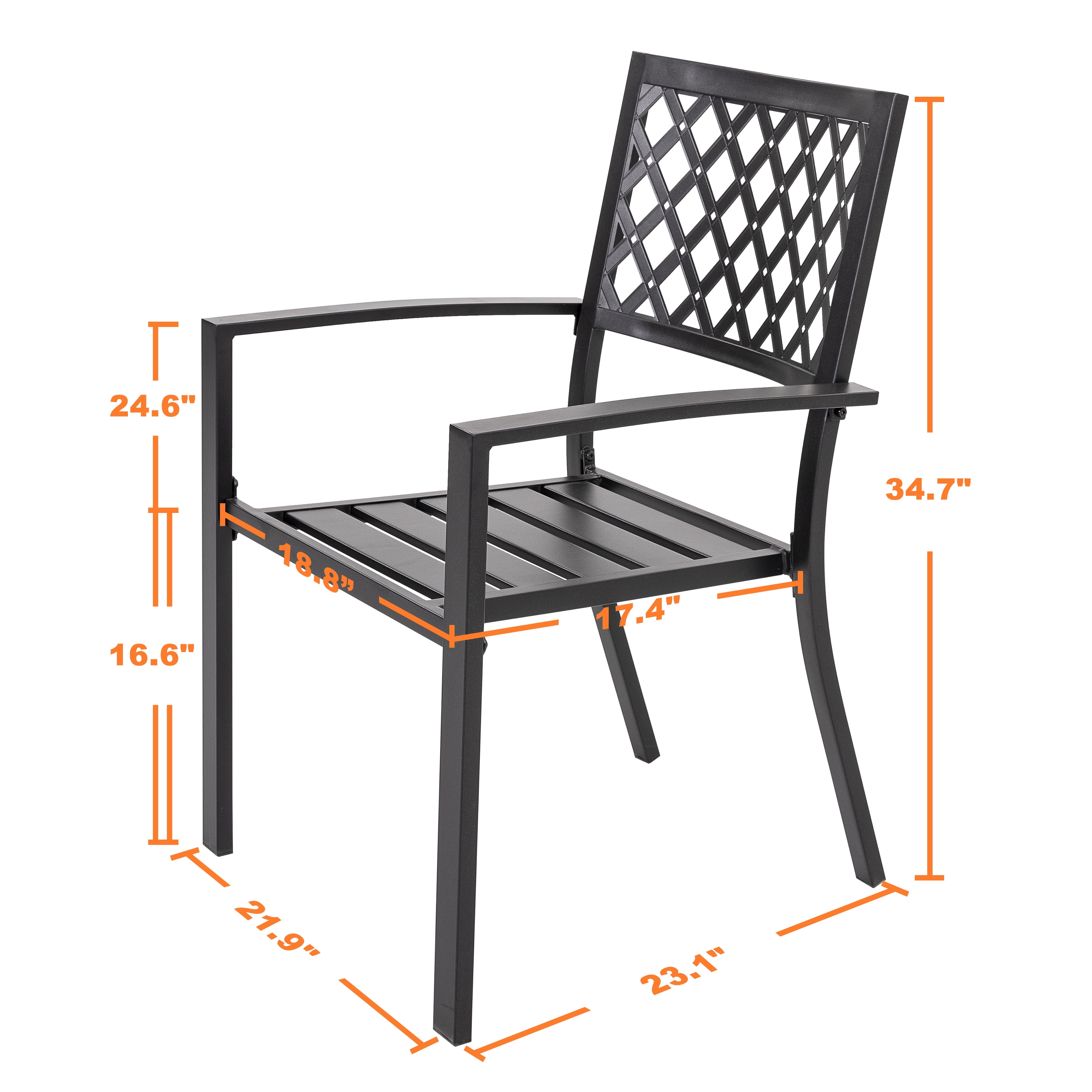 Nuu Garden Outdoor Patio Chair Set of 2 Bistro and Dining Chairs, Powder-coated Finish and Iron Frame, for Outdoor and Indoor Space, Patio, Deck, Garden, Backyard, Balcony, Black