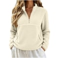thumbnail image 2 of CQONEPT Women's Lightweight Half Zip Warm Sherpa Fleece Sweatshirt Fall Winter Cozy Pullover Tops with Zipper Pockets Beige L, 2 of 7