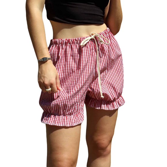 Pantalones cortos Tsseiatte de moda para mujer, con volantes a cuadros, cordón ajustable, cintura elástica, pantalones cortos casuales de verano