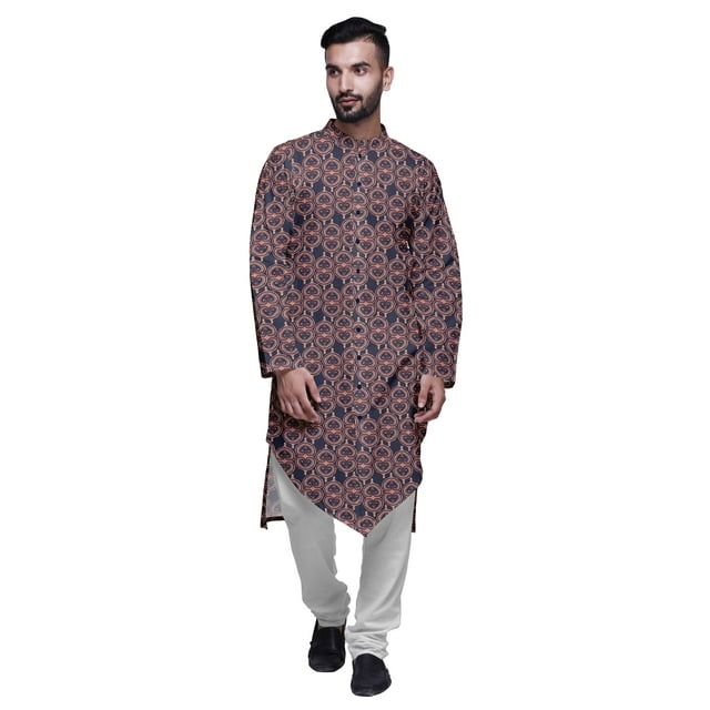 Atasi Ensemble Kurta Pyjama Long pour Hommes à Col Mandarin Imprimé Tenue Décontractée pour Garçons