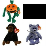 Assorted Ty Beanie Baby 4 Pack Bundle: Ty Beanie Babies Pumkin - Pumpkin, Dotty the Dalmatian Dog, Ty Beanie Baby - Congo The Gorilla 1996 Retired, Ty Beanie Baby - CLUBBY 2 the Platinum Bear