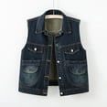 thumbnail image 2 of Idoravan Women's Casual Denim Vest Sleeveless Jacket Vest with Pockets Women's Fashion Vintage Denim Turndown Collar Cardigan Pocket Top Sleeveless Denim Outwear Jackets Women Clothes Womens Vest, 2 of 8