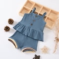 thumbnail image 3 of Douhoow Baby Girls Summer Outfit Sets Solid Color Sleeveless Ruffle Hem Ribbed Sling Vest Shorts, 3 of 8