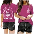 thumbnail image 3 of Womens Short Sleeve T Shirts Crewneck Graphic Tee Double Sided Letter Print Casual Tops Hot Pink XXL, 3 of 5