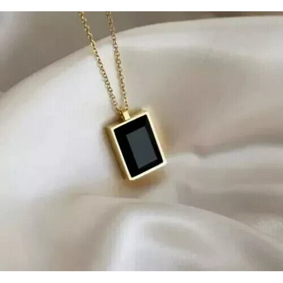 3Ct Emerald Cut Lab Created Black Diamond Women Pretty Pendant 14K Yellow Gold Plated