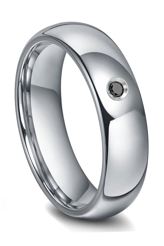 Tungsten Carbide 6MM Black Diamond Dome Comfort Fit Mens Wedding Band Ring Sz 10.0