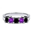 thumbnail image 3 of Gem Stone King 925 Sterling Silver Black Diamond and Purple Amethyst Wedding Band Ring for Women (0.96 Cttw, Round 3.5MM, Gemstone April Birthstone, Size 6), 3 of 4