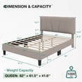 thumbnail image 3 of Novilla Queen Bed Frame with Headboard, Bed Frame Queen Size with Wood Slats Support,Linen Upholstered Adjustable Headboard, No Box Spring Needed, Heavy Duty Feet, Easy Assembly, Beige, 3 of 8