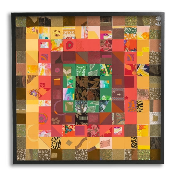 Stupell Industries Patterned Geometric Collage Abstract Painting Black Framed Art Print Wall Art, 12 x 12