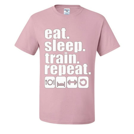 Eat Sleep Train Repeat Gym Musles Mens T-shirts   Light Pink  4XL