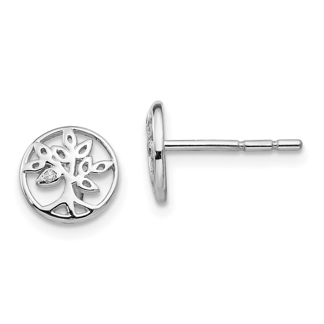 925 Sterling Silver Diamond Tree Earrings Leaf