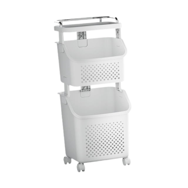 Estantes de almacenamiento de carro de lavandería, contenedor de almacenamiento portátil contenedor canasta de ropa sucia, cesta de lavandería para el 2 niveles