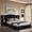 Dark Blue+MDF, variant on LHYY Queen Size Upholstered Bed Frame with Velvet Fabric,Vertical Stripe Design with Buttons Around Platform Bed with Headboard,Solid Frame & Bedside Table-No Box Spring Needed-Black