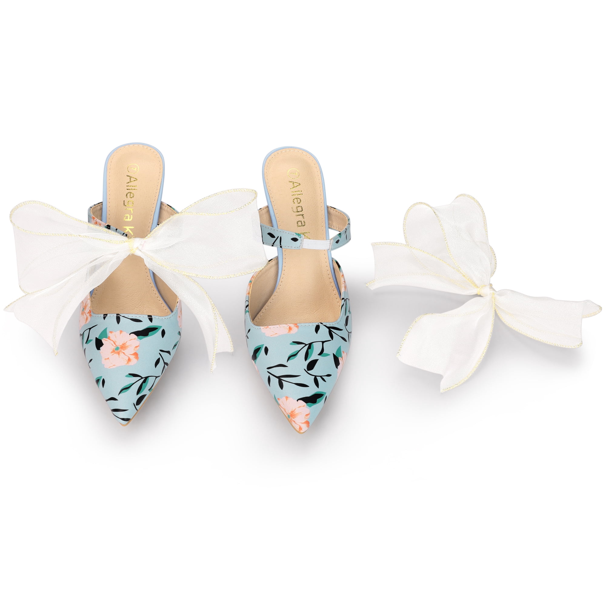 Unique Bargains Women's Floral Printed Lace Strap Stiletto Heels Mules