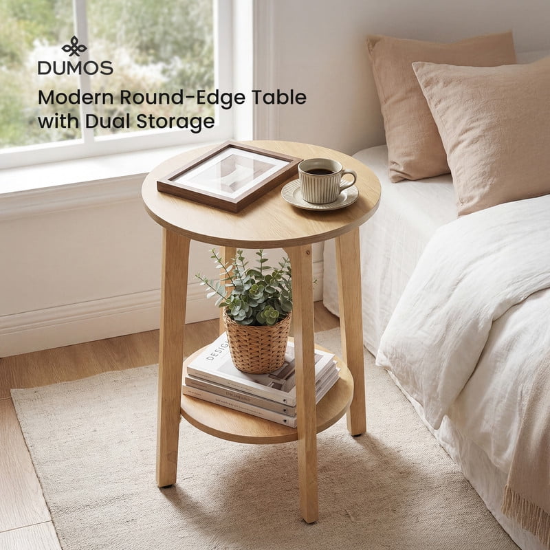 Gianna 2-Tier Round Side Table with Tapered Legs, Small End Table for Living Room & Bedroom,Wood