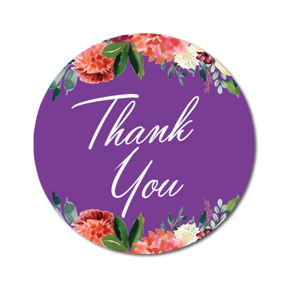 Darling Souvenir Pack Of 45 Pcs Round Chrysanthemum Floral Border Purple Thank You Stickers-1.6 Inches