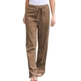 thumbnail image 2 of Cotton Linen Pants Women Lightweight Elastic Waist Belted Wide Straight Leg Loose Fit Lounge Pants Beach Trousers, 2 of 6