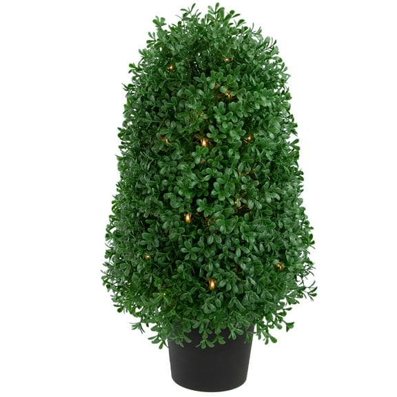18" Pre-Lit Artificial Boxwood Cone Topiary Tree with Round Pot  Clear Lights - 9