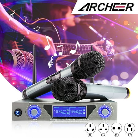 Uhf Cordless Microphone System ARCHEER UHF Wireless Microphone Receiver System with 2 Cordless LCD Display Handheld Dynamic Microphones - For Outdoor Wedding Conference Karaoke Microphone Systems Party ()
