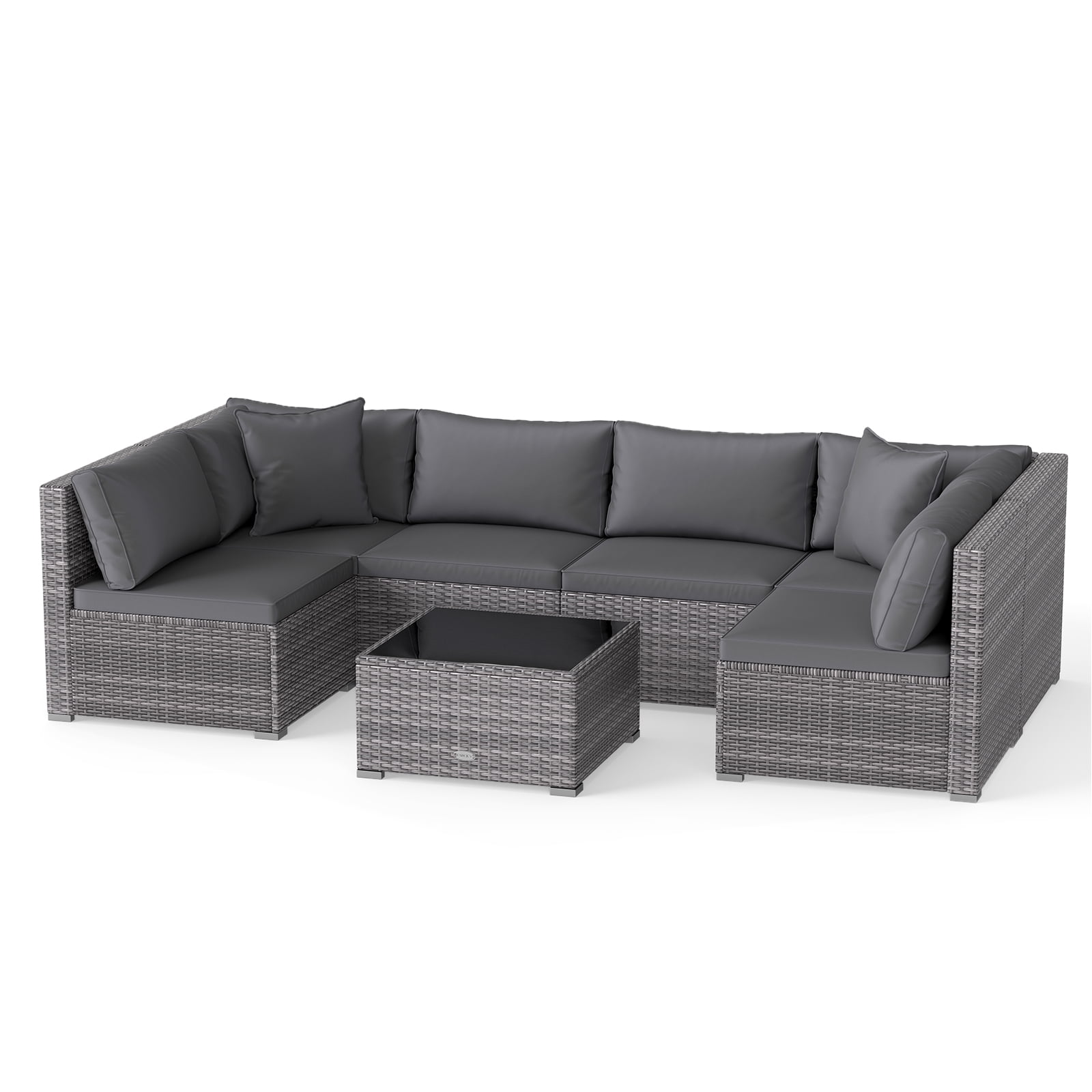 Costway 7PCS Patio Rattan Furniture Set Sectional Sofa Cushioned Garden Gray