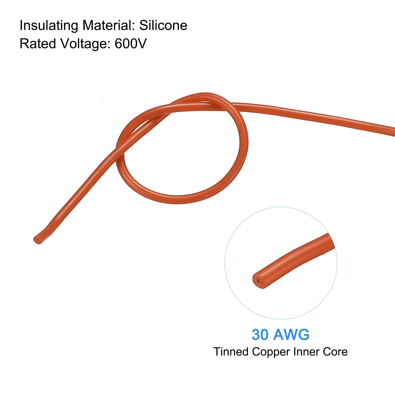 Silicone Wire 30AWG 30 Gauge Flexible Tinned Copper Standard High-Temperature Hookup Wire Orange 15m/49.2ft