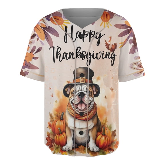 Happy Thanksgiving Bulldog Welcome Thankful Fall Autumn Pumpkin All Over Print 3D Baseball Shirt Dog Lover Gifts Idea Softball Sport - 02021