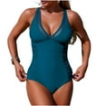 thumbnail image 2 of UPPADA Womens Cute One Piece Swimsuit Comfy Elastic Swimsuit Shoulder Straps Solid Color Swimwear V Neck Solid Color Push up Bathing Suit Modest Swimsuits Blue,S, 2 of 8