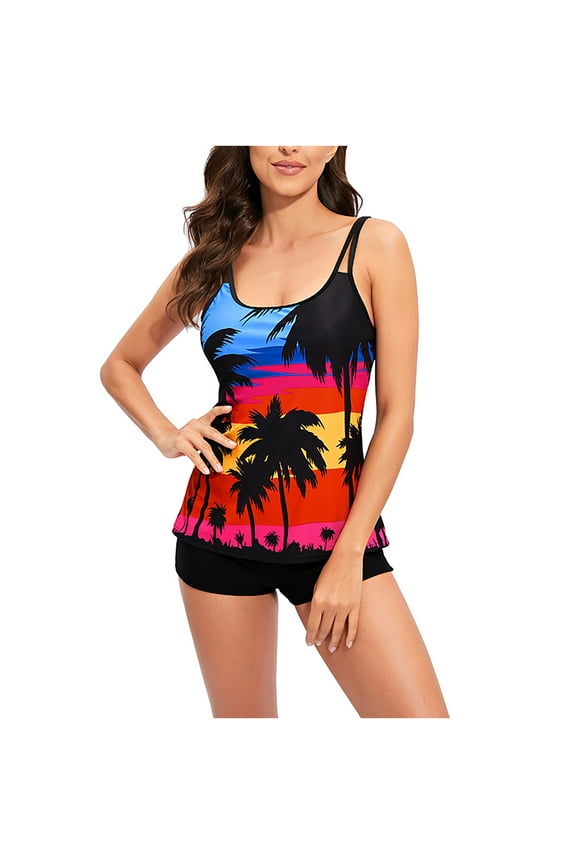 Women 2 Piece Bathing Suits Plus Size Athletic Swimwear Tummy Control Swimming Suits Boy Shorts Swimsuit Tank Top