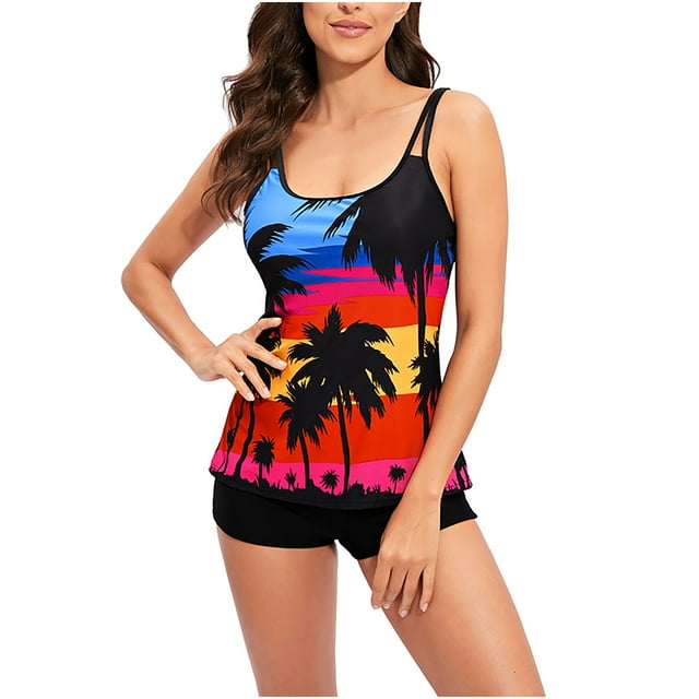 Augper Fashion Women Casual Sling Sexy Printing Split Two Piece Swimsuit Beachwear Swimdress