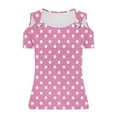 thumbnail image 5 of Women's Eyelet Cold Shoulder Tops Short Sleeve V Neck Polka Dots Print Elegant Casual Dressy Tees Blouses (XL, Pink), 5 of 6