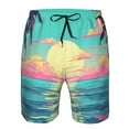Adobk Retro Palm Beach Sunset Print Men's Swim Trunks Hawaiian Bathing