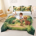 thumbnail image 3 of Feelyou Kawaii Family Dino Full Size Comforter Sets for Kids, Sunshine Wildlife Bedding Sets, Green Orange, Grey Reversible, 3-Piece, 3 of 6